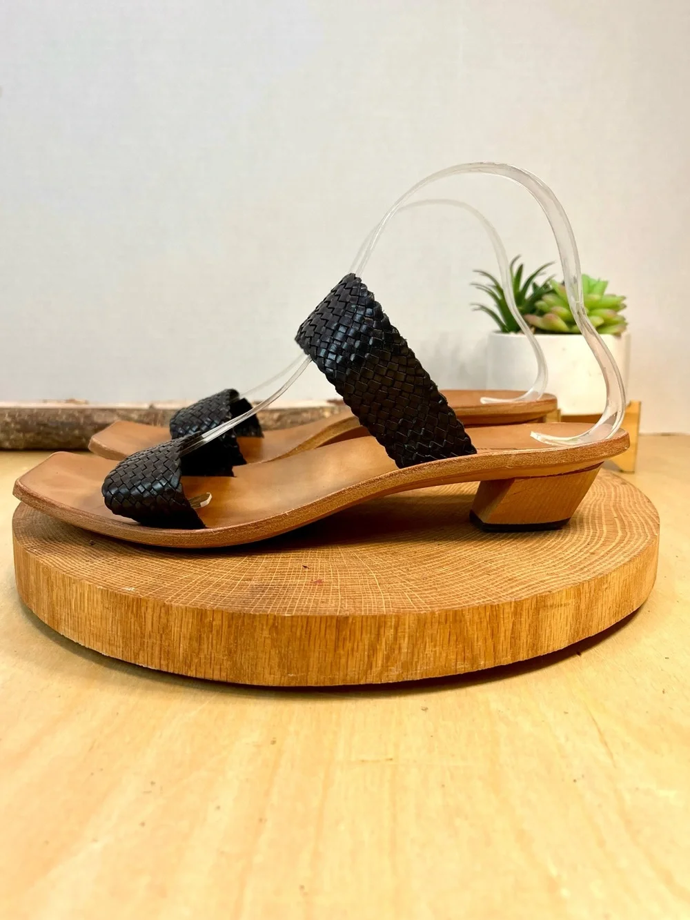 Cydwoq Parallel Kitten Heel Woven Strap Sandals in Black Size 39.5